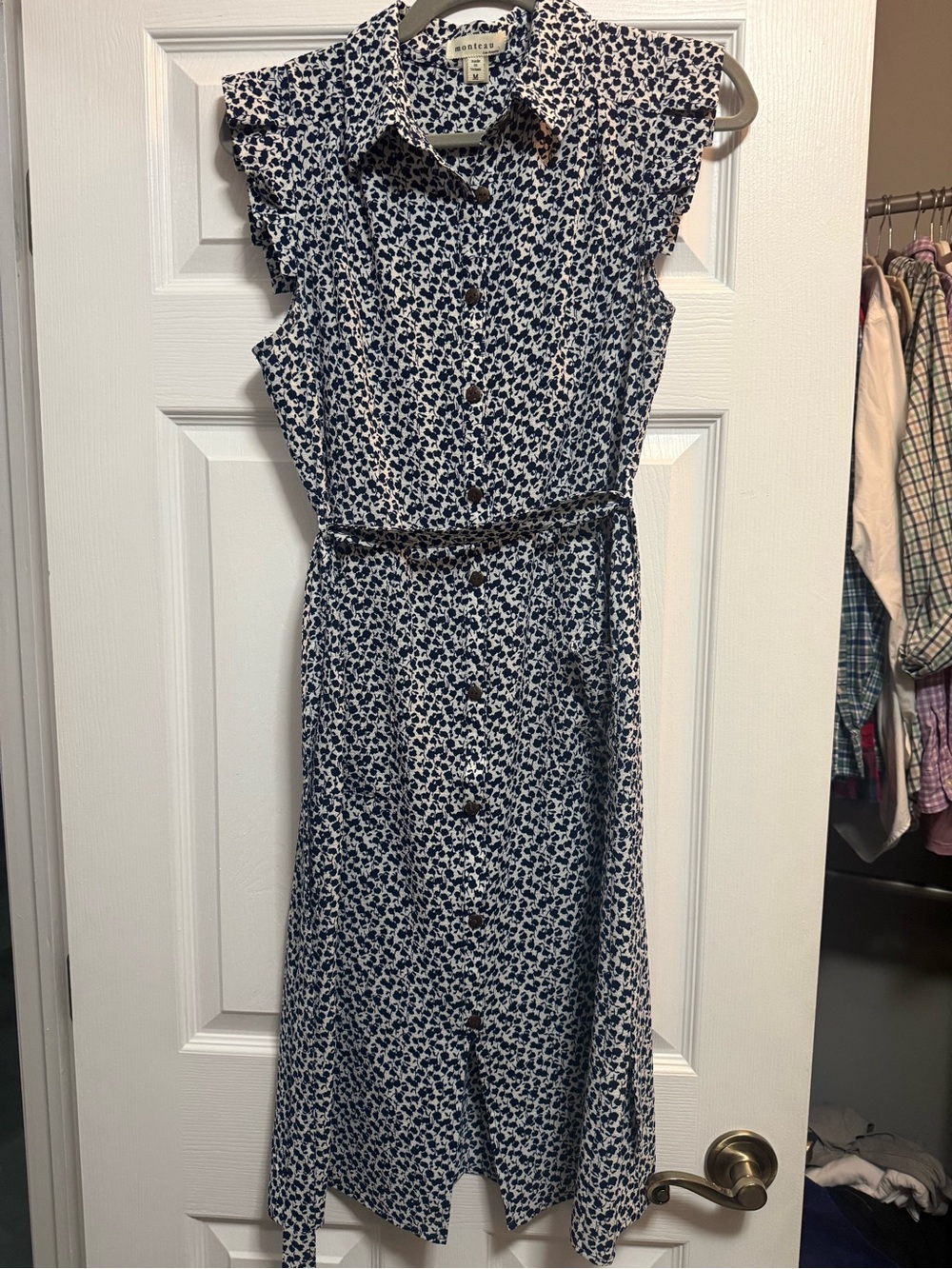 Monteau Navy and White Floral Midi Shirt Dress